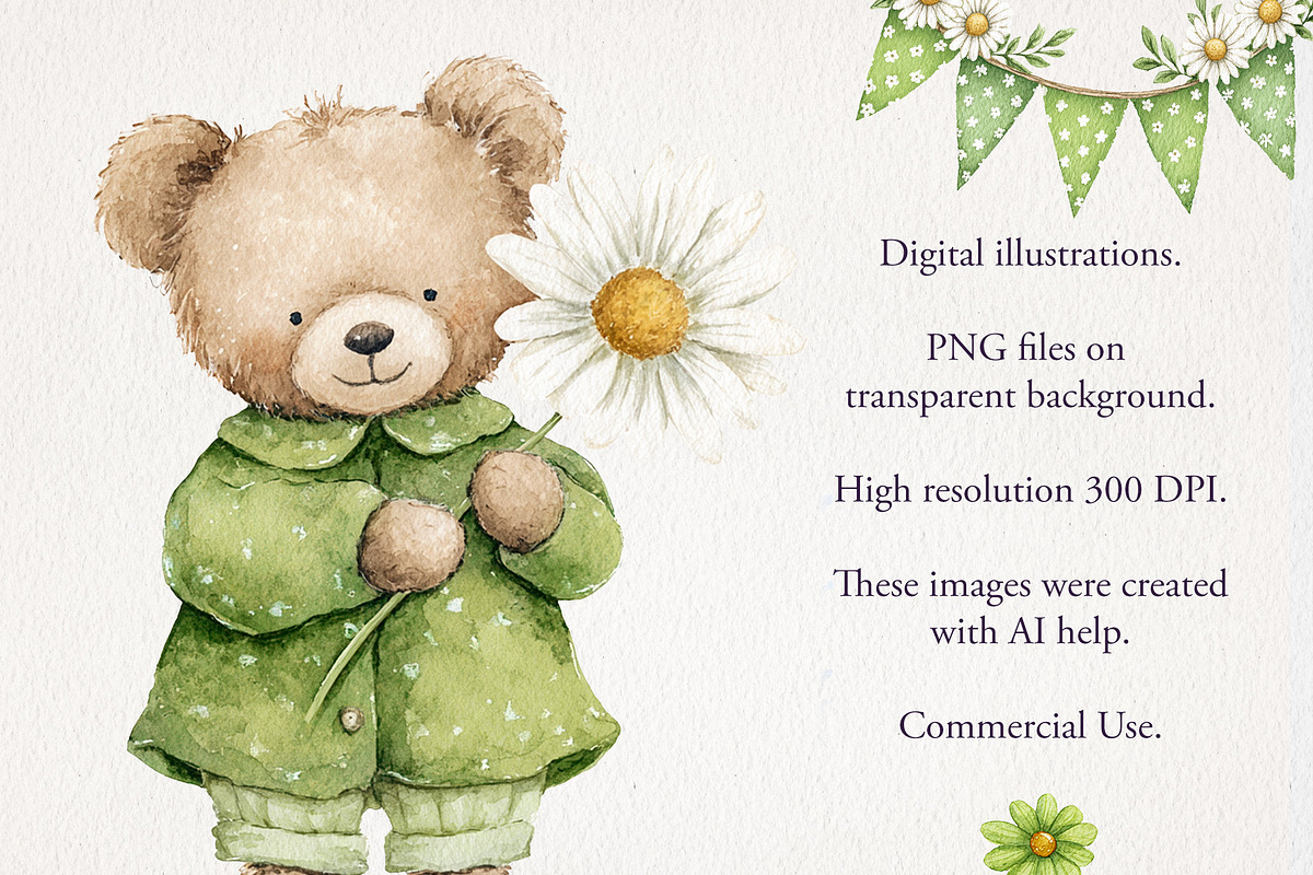 Daisy Nursery 51 PNG, 8 JPG, a Decorative Illustration by EleSArtDesign (Photo 3 of 4)