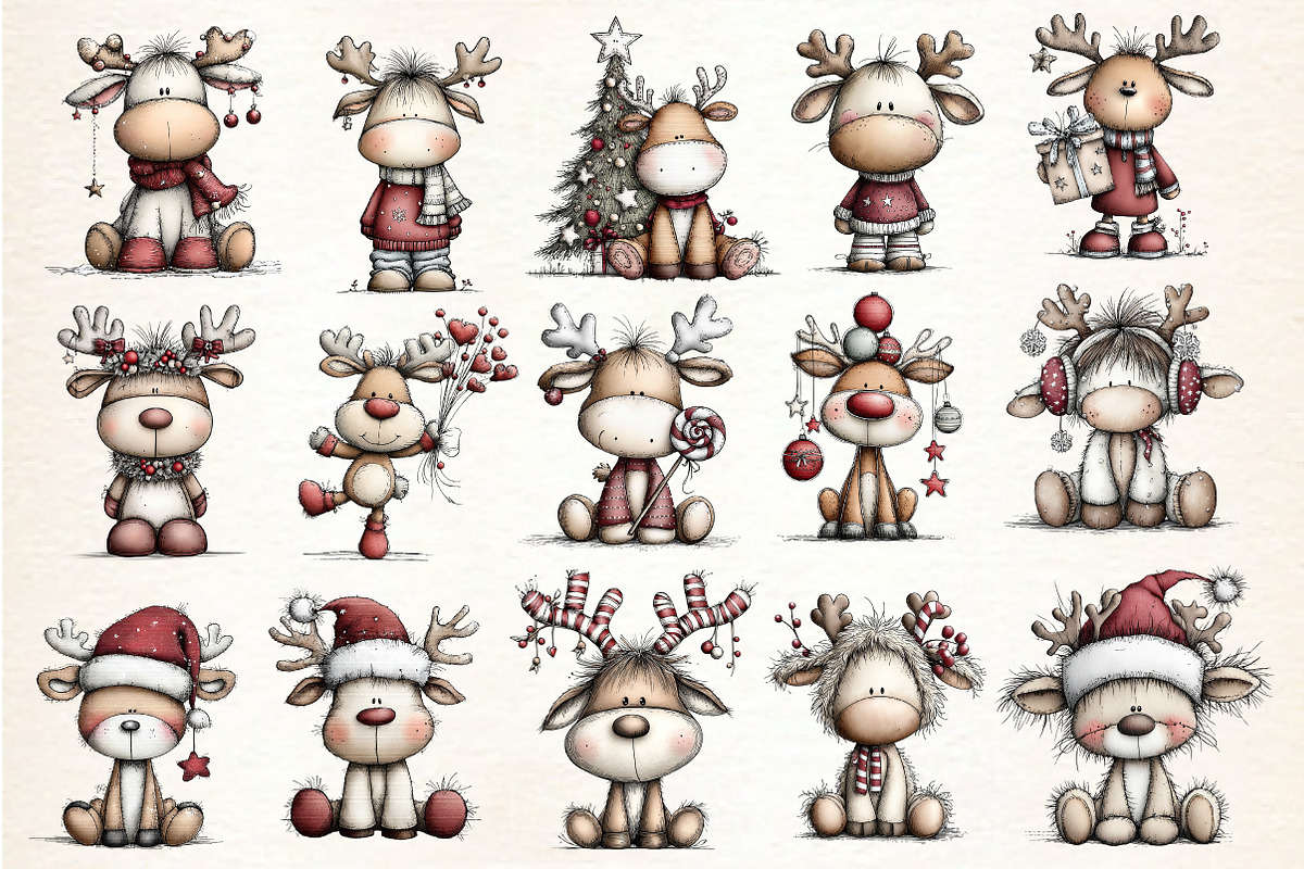Whimsical Christmas Reindeer Clipart, an Illustration by Dream Creation (Photo 6 of 7)