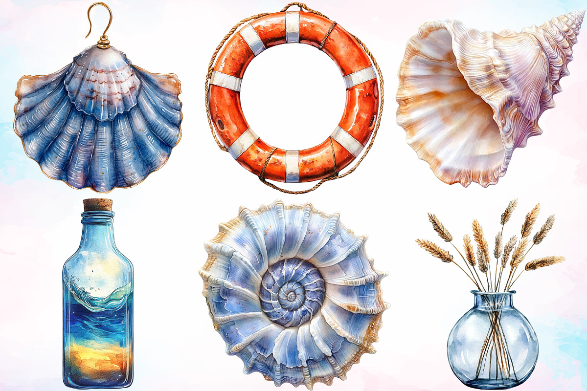 Watercolor Coastal Serenity Clipart, a Seasonal Illustration by Canvas Craft (Photo 3 of 3)
