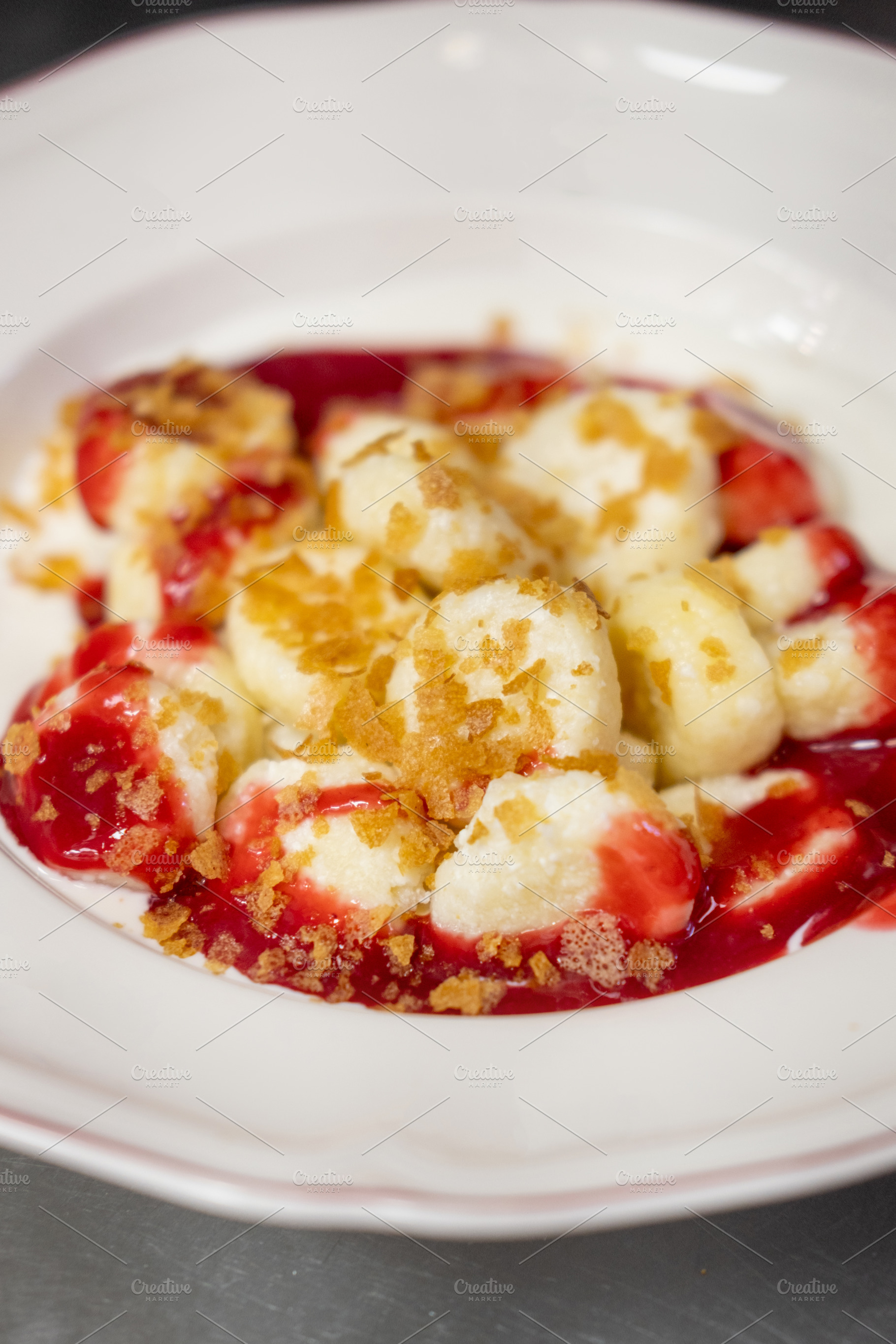 Sweet gnocchi dessert lazy dumplings dish jam, a Food & Drink Photo by Photo Drive Studio