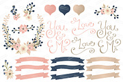 Navy & Blush Floral Heart & Banner, an Illustration by Amanda Ilkov (Thumbnail 4 of 4)