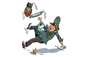 Slipping on a banana peel. A