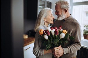 Shot Of A Woman Receiving Flowers