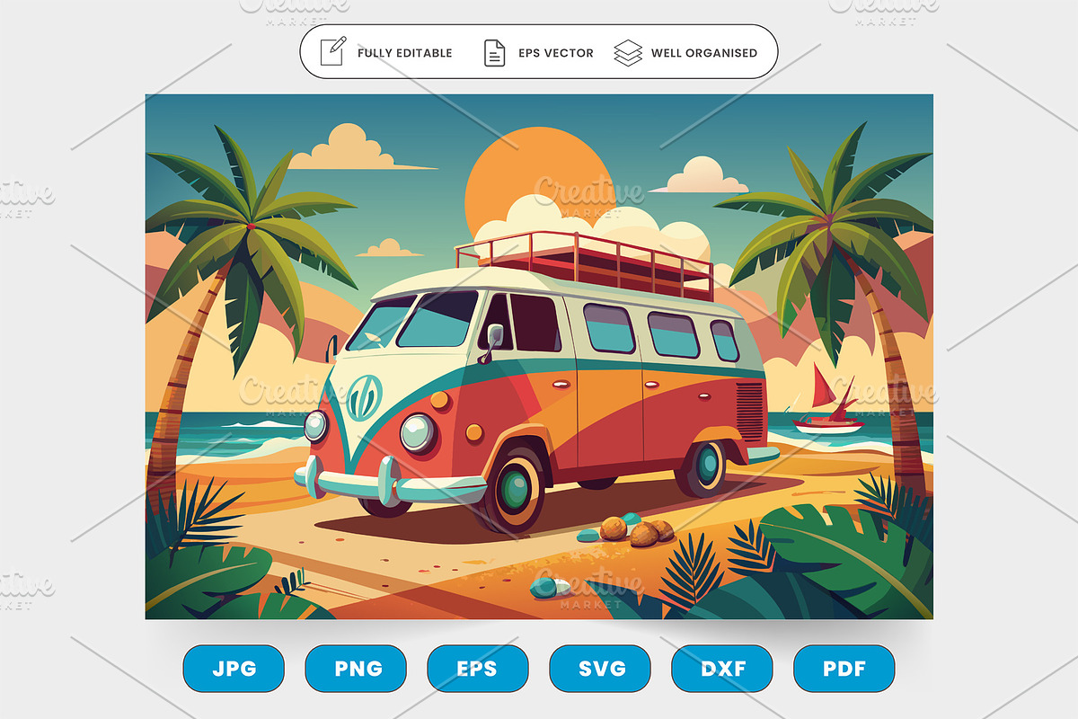 A vintage Volkswagen bus converted i, a Graphic by SaroStock