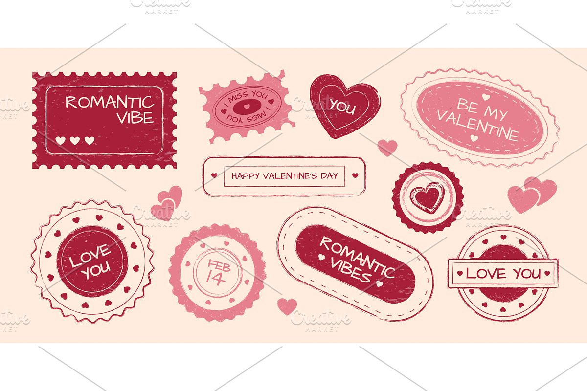 Vintage love stamps set isolated on, an Illustration by art PVP - market