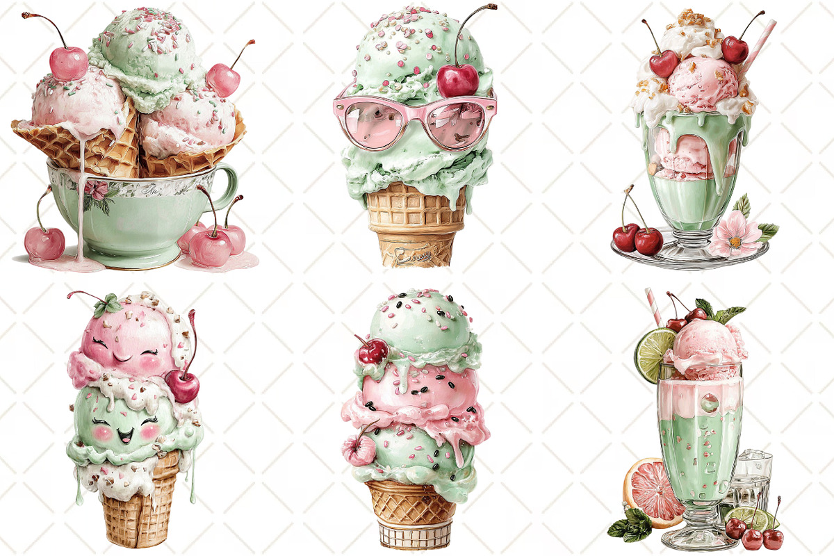 Whimsical Summer Ice-cream Clipart, an Illustration by Black Bird Studio (Photo 5 of 5)