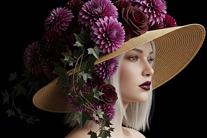 Elegant Woman in Floral Straw Hat, a Person Photo by thepslr