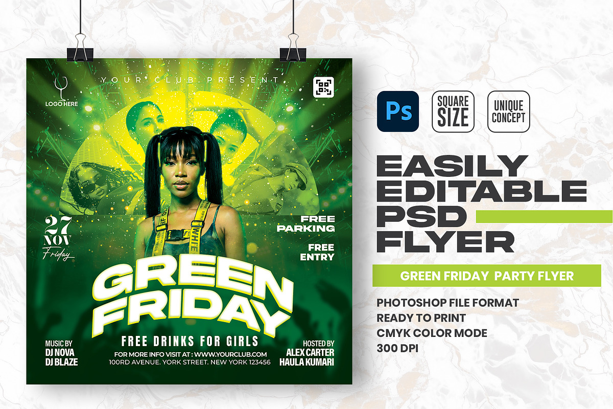 Green Friday Party Flyer Design, a Flyer Template by Shajib Shikder (Photo 1 of 2)