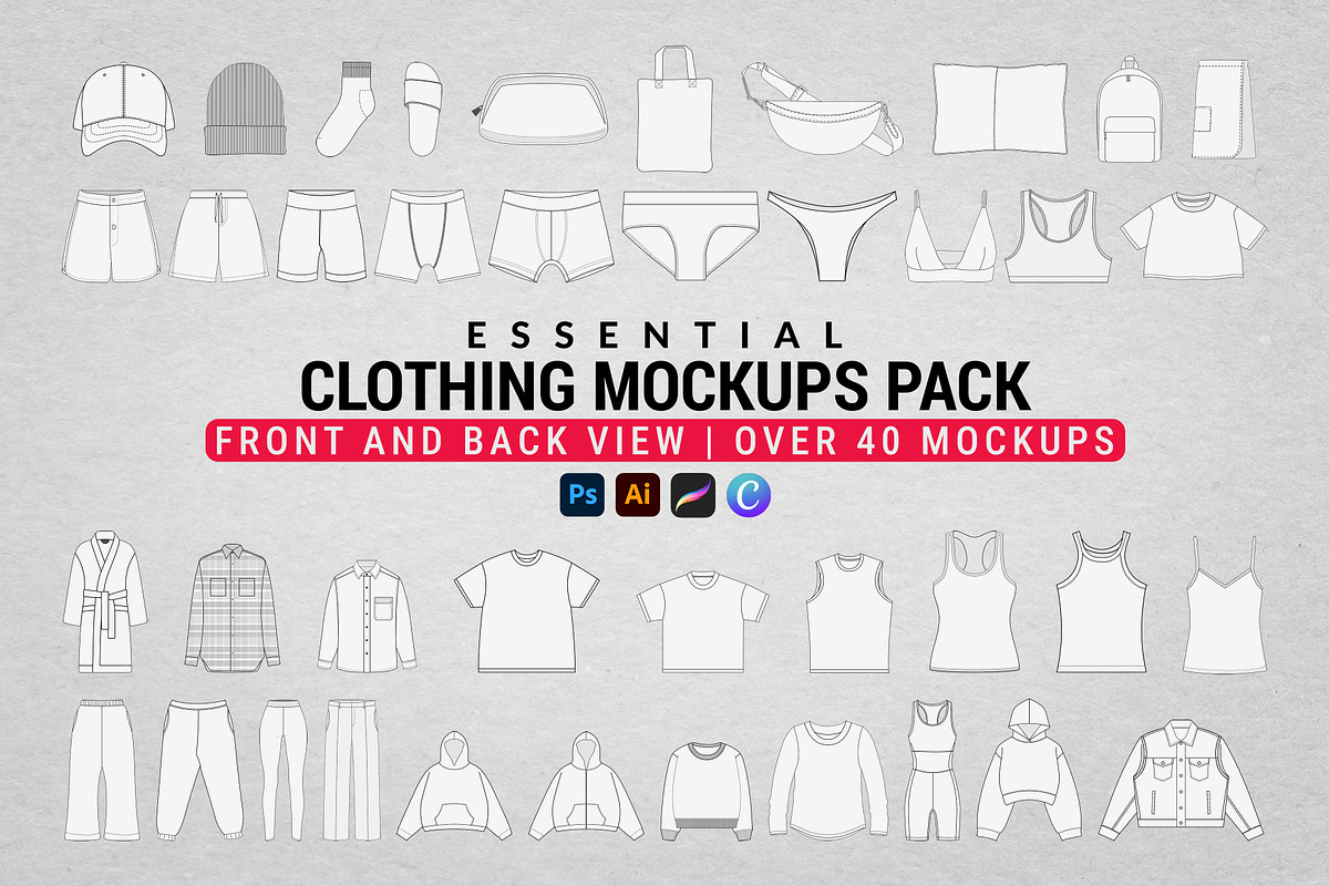 Essential Clothing Mockups Pack, an Apparel Mockup by S.i. Graphics® (Photo 1 of 6)