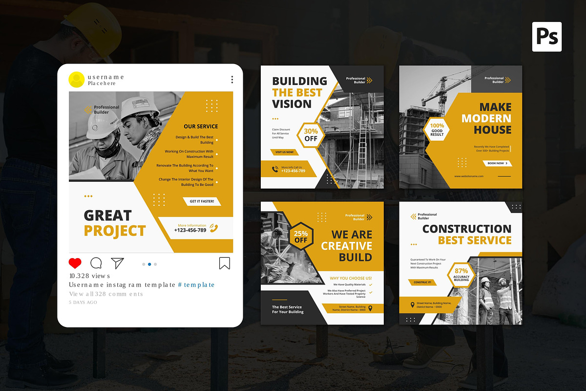 Professional Builder Instagram Post, a Social Media Template by CavenArt (Photo 4 of 5)
