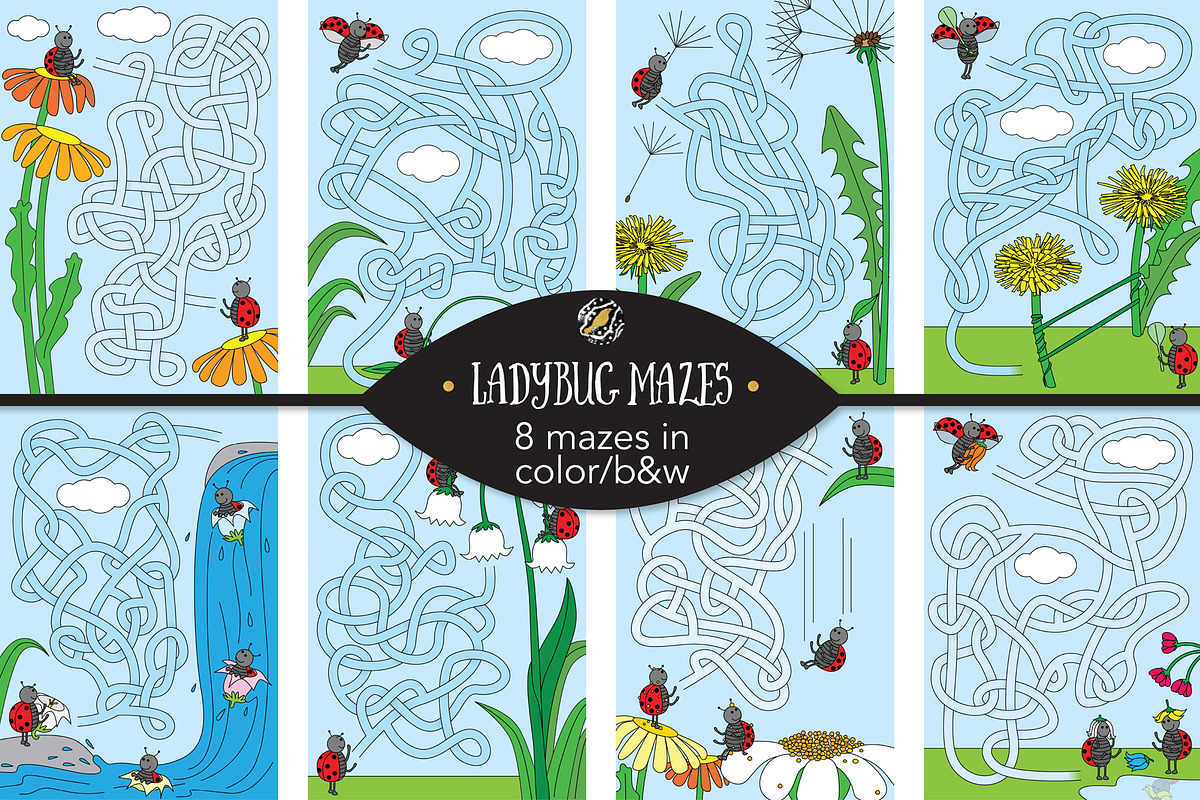 Set 125 - 8 Ladybug mazes, an Illustration by Little Bird (Photo 1 of 4)