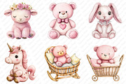 Pink Vintage Plush Animals Clipart, an Illustration by Watercolor design (Thumbnail 3 of 12)