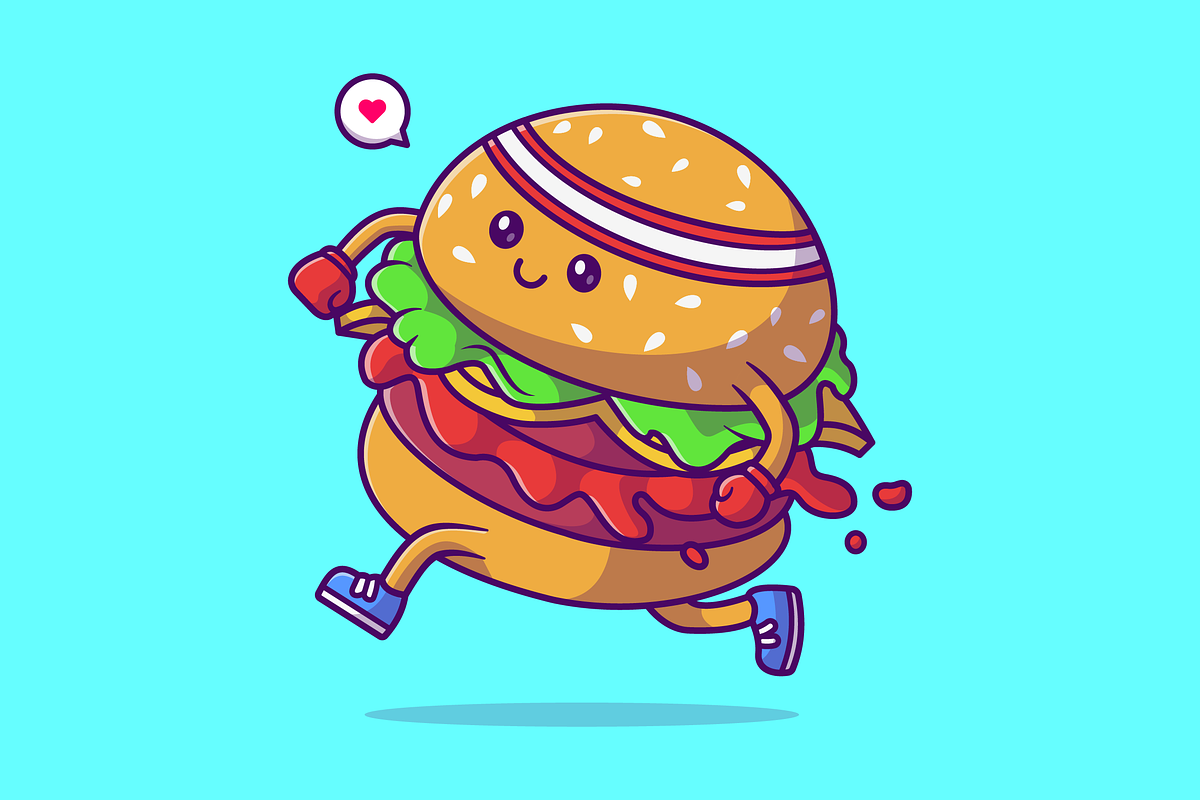 Cute Burger Running Cartoon, a Food Illustration by Catalyst Labs