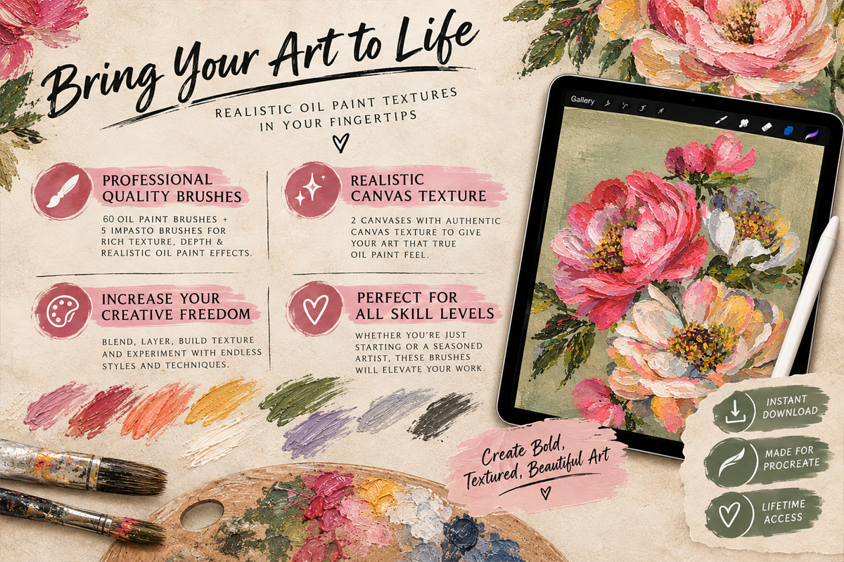 Oil & Thick Paint Procreate BrushSet, a Brush Add-On by Wicked Creative (Photo 5 of 8)