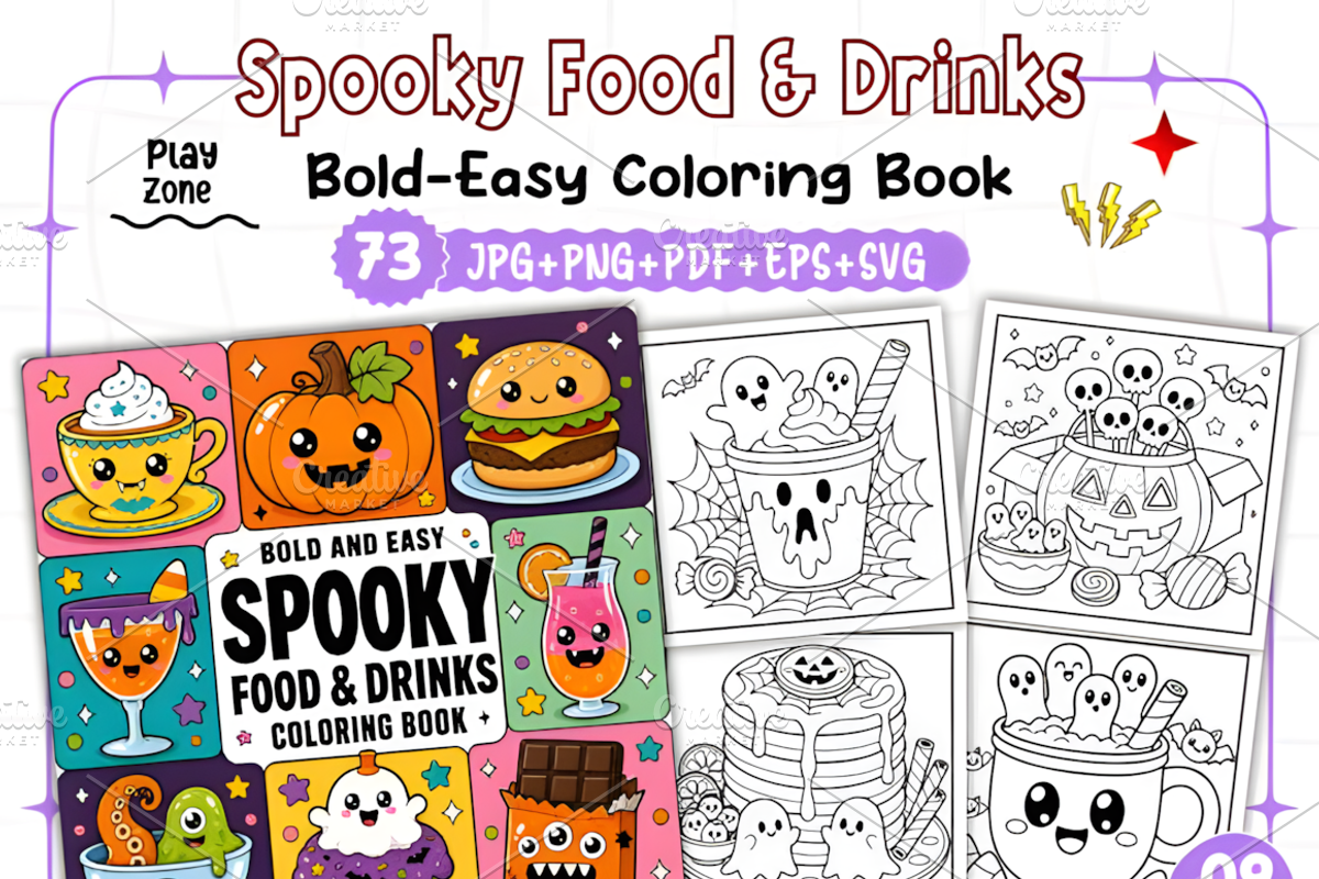 Spooky Food & Drinks Coloring Pages, a Food Illustration by Design Station (Photo 1 of 3)
