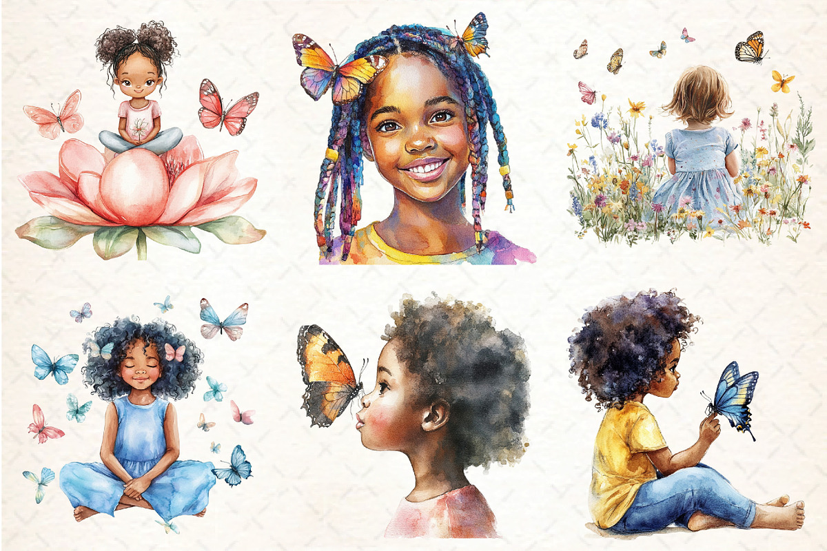 African American Girl with Butterfly, an Illustration by DreamCafeArt (Photo 3 of 8)