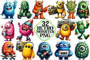 Retro Monster PNG Sublimation Bundle, an Illustration by Pixels.Craft (Thumbnail 1 of 7)