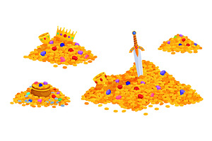 Cartoon treasure piles. Coin gold, a Finance Illustration by Stock-Smart-Start