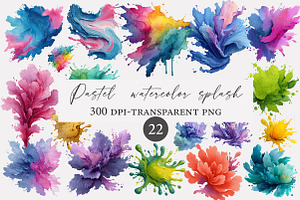 pastel watercolor splash clipart, an Illustration by Designworld