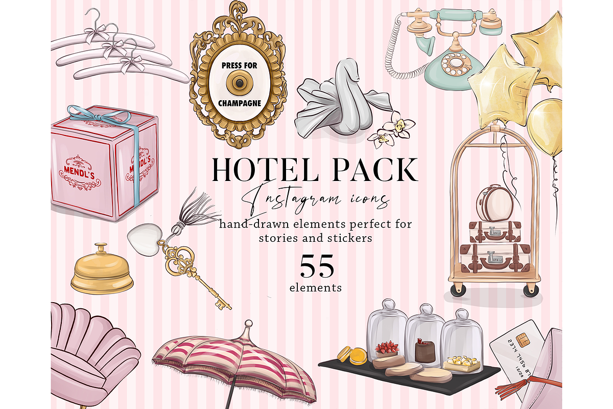 Hotel vacation luxury travel clipart, an Illustration by Milatoo (Photo 1 of 5)