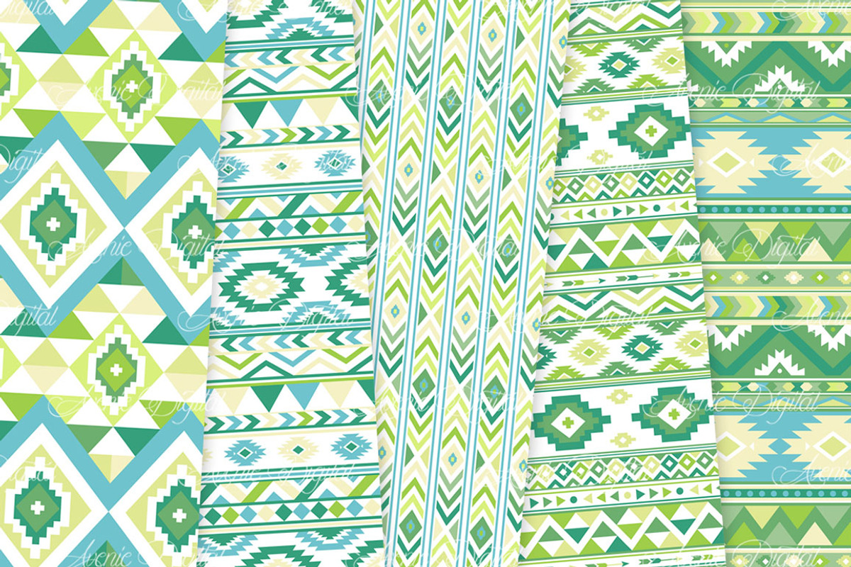 Green Aztec Digital Paper, a Texture Graphic by Avenie Digital (Photo 4 of 4)