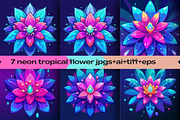 7 Tropical set wityh neon petals, a Decorative Illustration by Aban's World (Thumbnail 1 of 2)