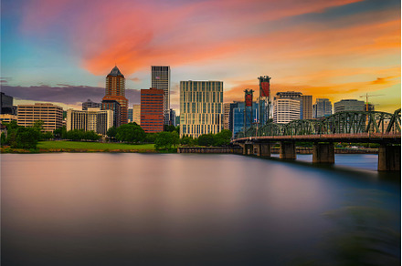 Sunset over Portland downtown and, an Architecture Photo by Nick Fox
