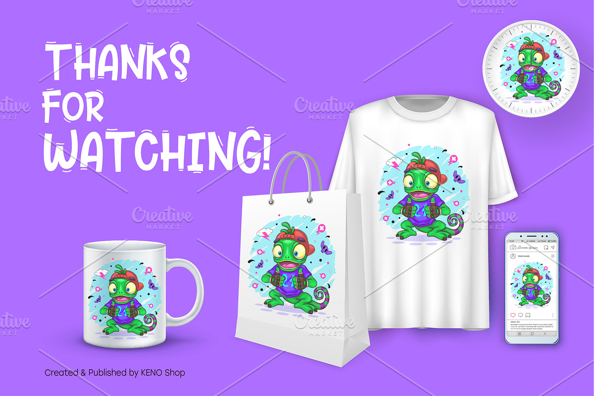 Chameleon Cartoon Character. Tshirt, an Animal Illustration by KENO Mascots (Photo 6 of 6)