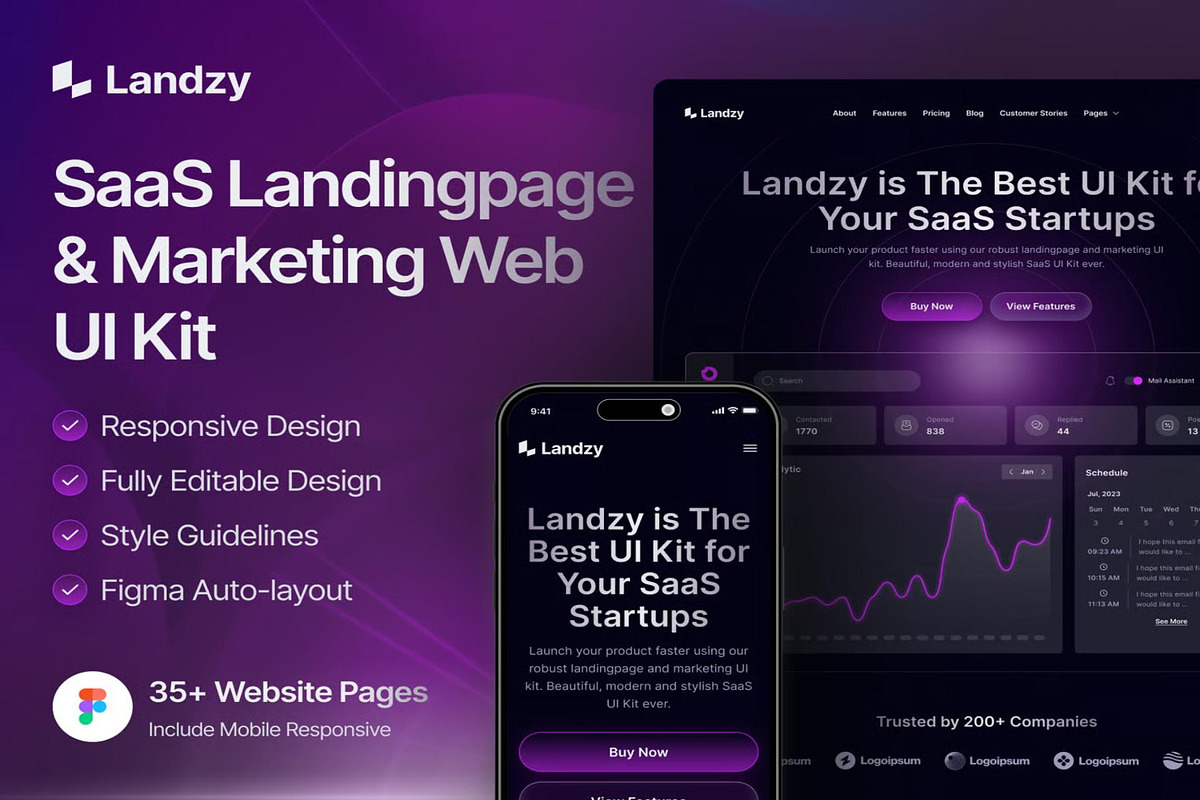 Landzy - SaaS Landing page UI Kit, an UI Kit Template by Creative Perspective (Photo 1 of 8)