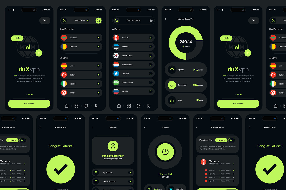 VPN Mobile Application UI UX Layout, an UI Kit Template by CreativeShaper (Photo 1 of 6)