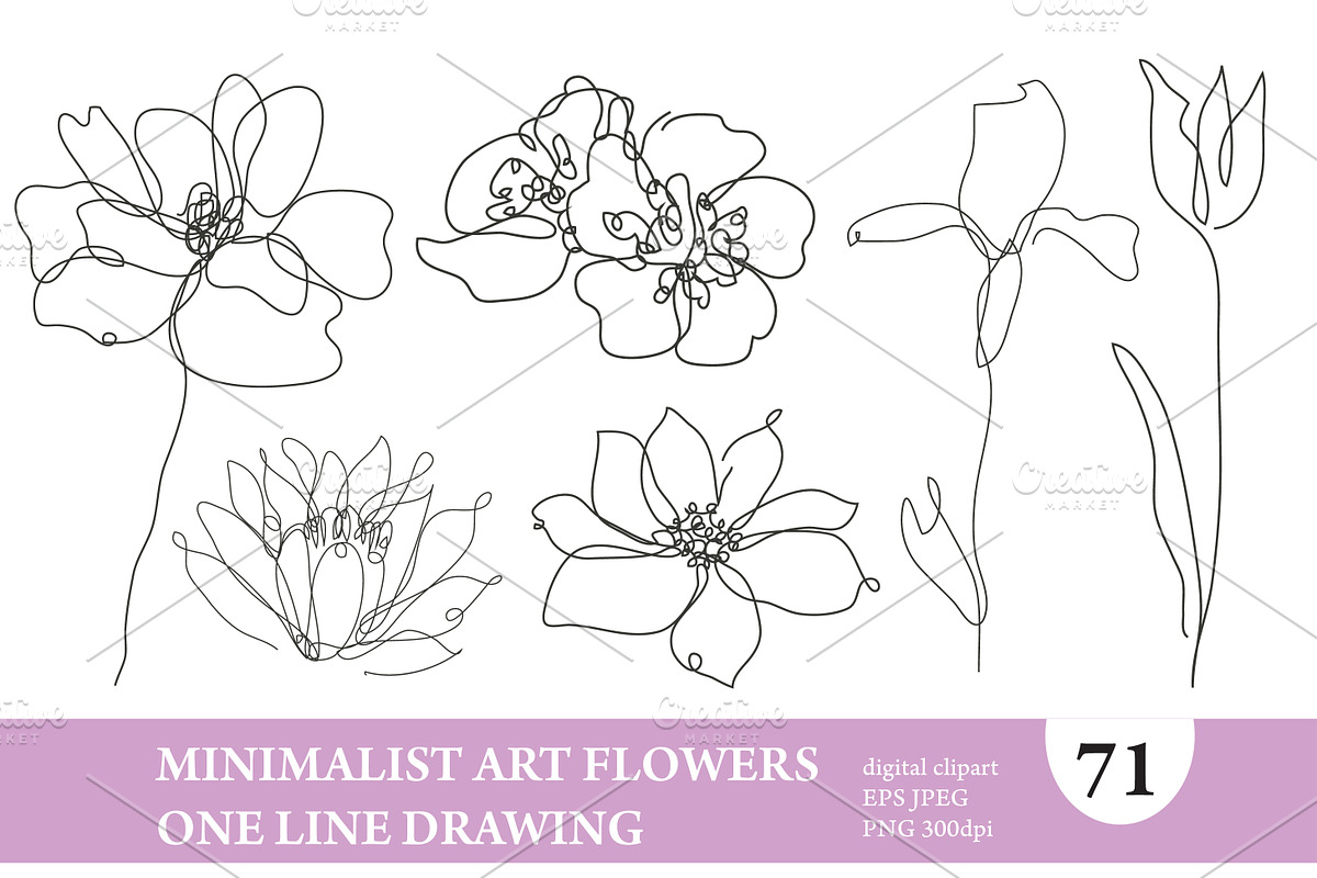 71 Flowers Continuous Line Set, a Decorative Illustration by Sunset&Sea Design (Photo 1 of 8)