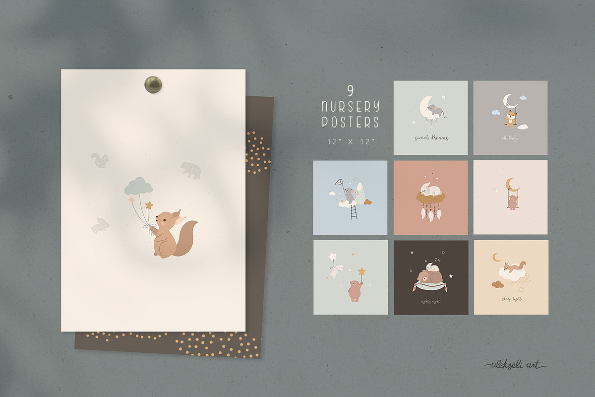 Sleeping Baby Animals Collection, an Animal Illustration by AlekseliArt (Photo 7 of 12)
