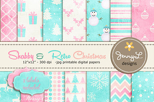 Shabby Retro Christmas Digital Paper, a Pattern Graphic by JennyL Designs