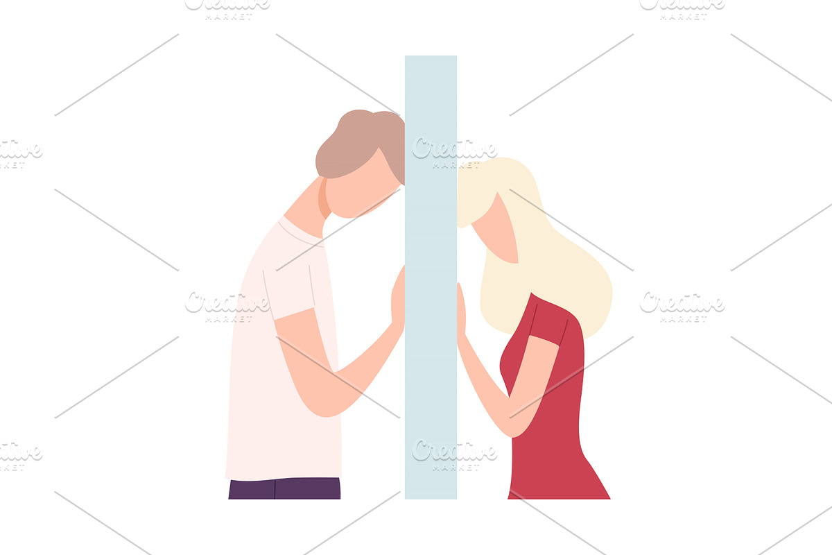 Young Man and Woman Separated by, a Person Illustration by TopVectors