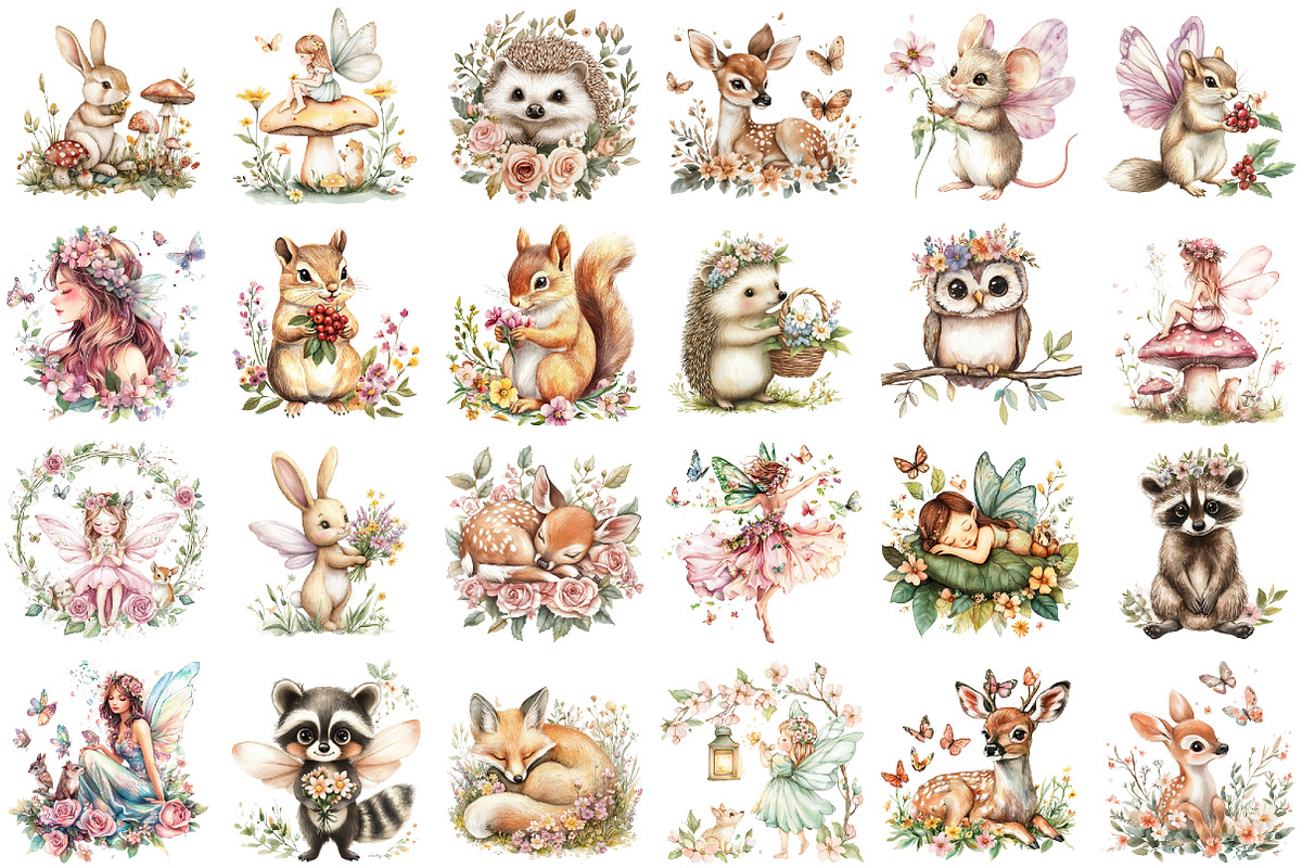 Cute Spring Fairy & Woodland Animals, an Illustration by designcity5 (Photo 2 of 5)