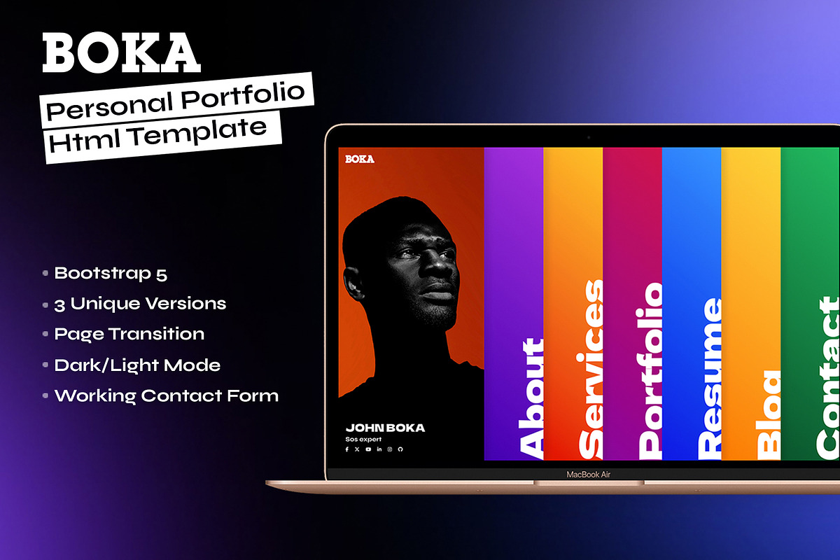Boka - portfolio and resume template, a Bootstrap Template by SLICEmyPAGE (Photo 1 of 13)