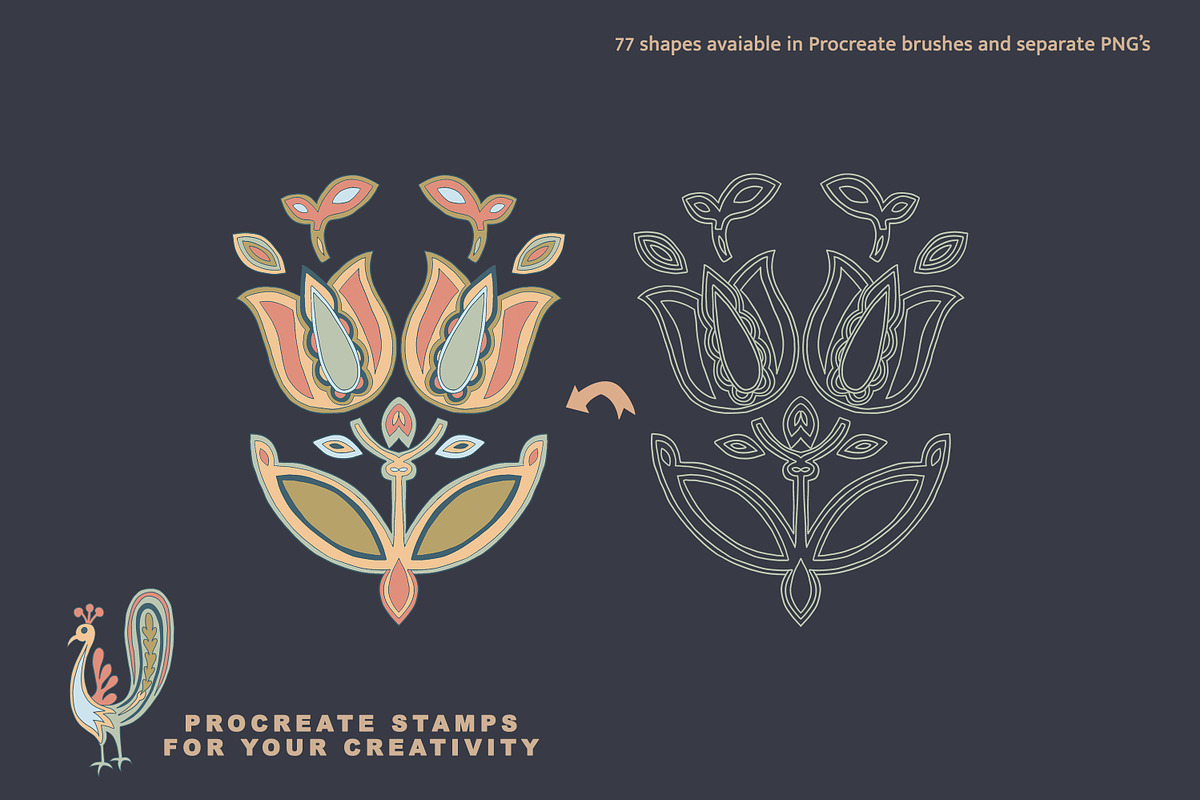 Procreate Stamps Folk Art, a Brush Add-On by Pink Studio Art