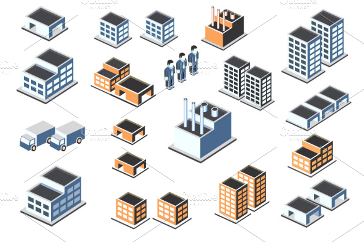 Isometric vector city set preview 2