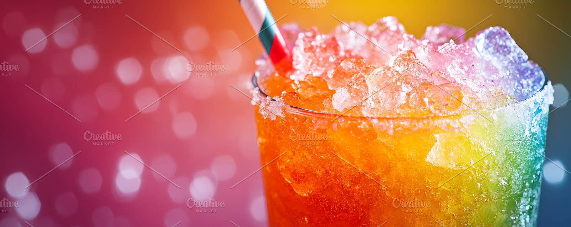Rainbow Slushy Drink with Straw and Gradient Background, an Abstract Photo by Natalia Klenova's Shop