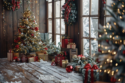 A warm cabin is adorned with a beaut, a Photo by Tanuart