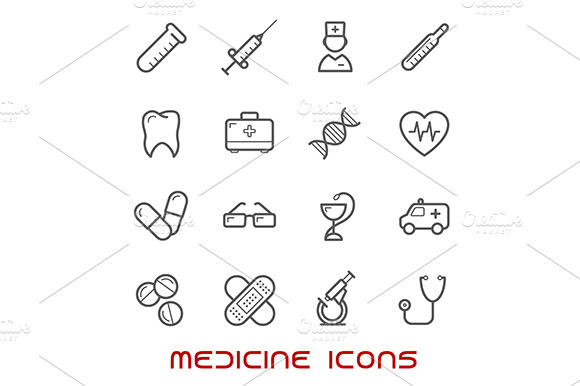 Medicine Thin Line Icons