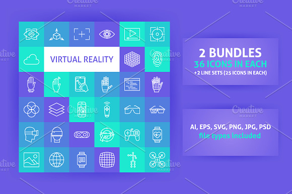 Virtual Reality Line Art Icons preview 5