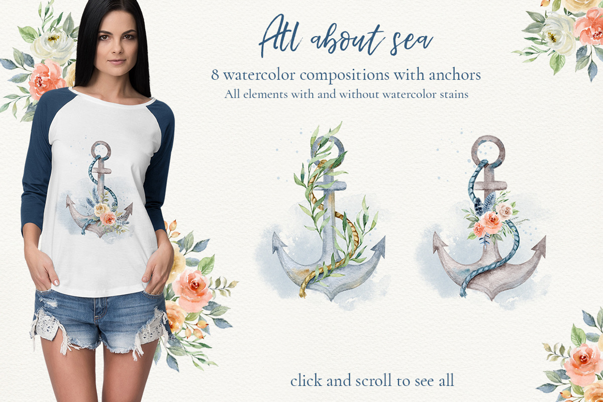 All about sea - watercolor clipart, a Decorative Illustration by long summer (Photo 3 of 13)