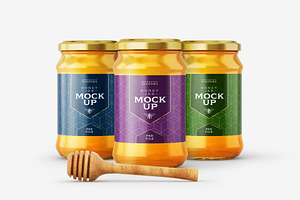 Honey Jar Mockup Set With Dipper