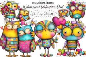 Whimsical Valentine Owl Clipart, an Illustration by designcity5
