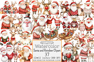 Santa and Reindeer Clipart, a Seasonal Illustration by Design Market