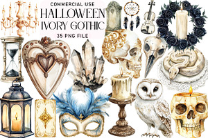Watercolor Ivory Gothic Halloween, an Illustration by Daily.Designs