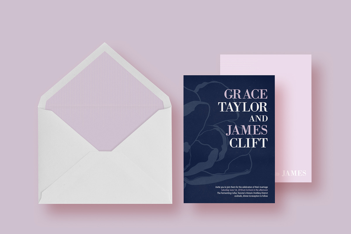 Magnolia Stripes Wedding Invitation, an Invitation Template by Laura K Invitations (Photo 1 of 2)