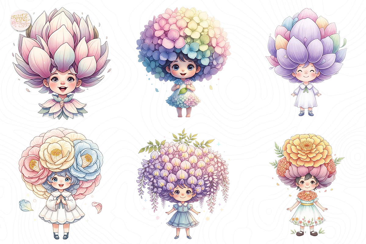 Whimsical Floral Child PNG Clipart., an Object Illustration by KennedyStudio (Photo 3 of 5)