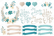 Vintage Blue Floral Heart & Banners, an Illustration by Amanda Ilkov (Thumbnail 4 of 4)